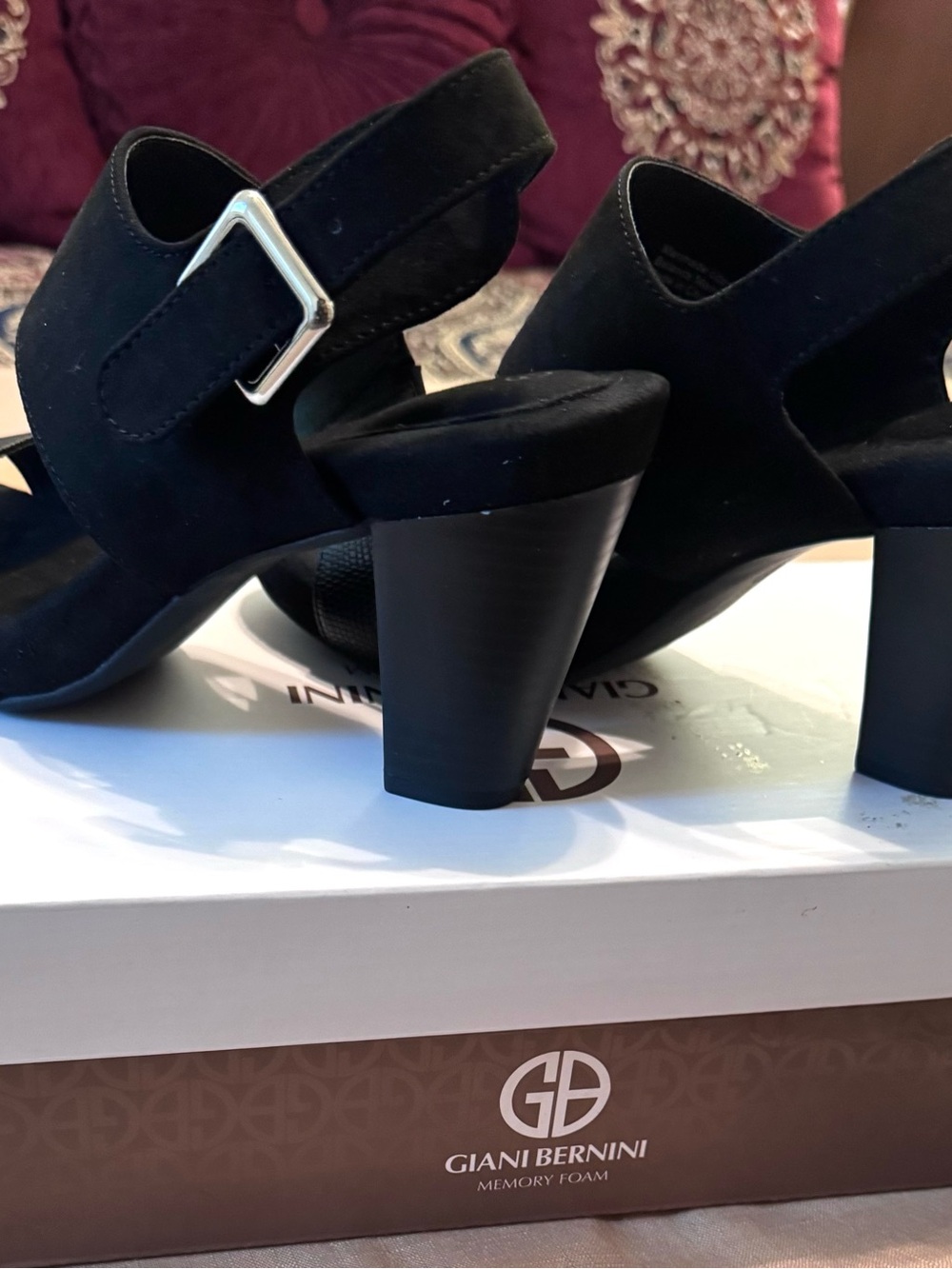 Giani Bernini Black Suede Block Heel Sandals w/ Memory foam. - Picture 5 of 11